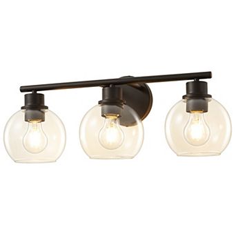 POWLIG 21.65" 3-Light Dimmable Bathroom Vanity Light - Nickel Finish with Clear Glass Shades