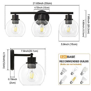 POWLIG 21.65" 3-Light Dimmable Bathroom Vanity Light - Nickel Finish with Clear Glass Shades