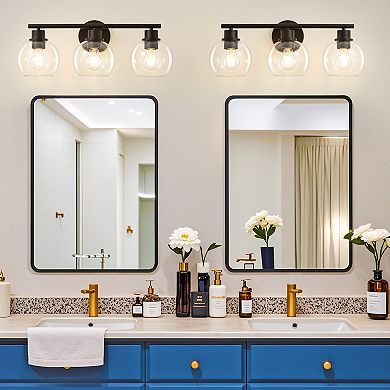 POWLIG 21.65" 3-Light Dimmable Bathroom Vanity Light - Nickel Finish with Clear Glass Shades