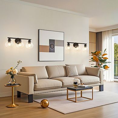 POWLIG 21.65" 3-Light Dimmable Bathroom Vanity Light - Nickel Finish with Clear Glass Shades