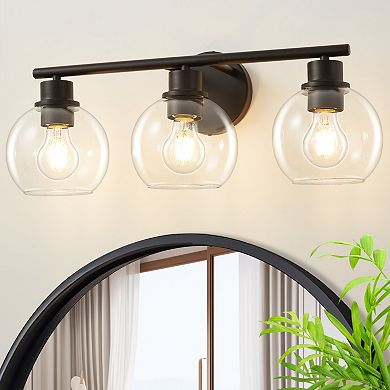 POWLIG 21.65" 3-Light Dimmable Bathroom Vanity Light - Nickel Finish with Clear Glass Shades