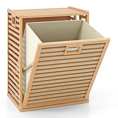18 Gallon Bamboo Tilt-Out Laundry Hamper with Removable Fabric Bin