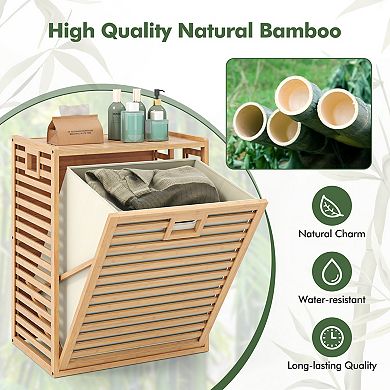 18 Gallon Bamboo Tilt-Out Laundry Hamper with Removable Fabric Bin