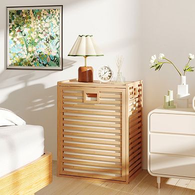 18 Gallon Bamboo Tilt-Out Laundry Hamper with Removable Fabric Bin