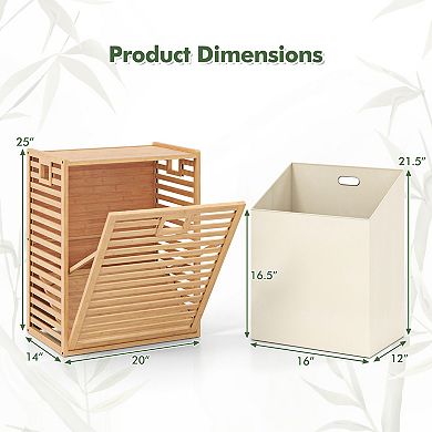 18 Gallon Bamboo Tilt-Out Laundry Hamper with Removable Fabric Bin