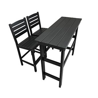 HDPE Patio Bar Set, Outdoor Bar Stools with Table (Black, 3 pc with Backrest)