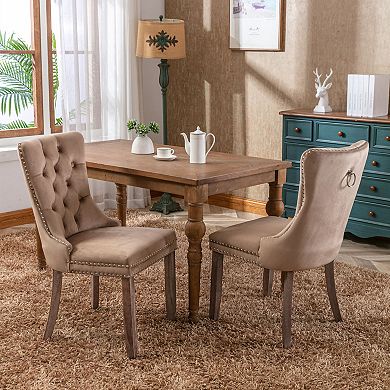 Modern Tufted Solid Wood Dining Chair with Velvet Upholstery and Nailhead Trim Set of 2