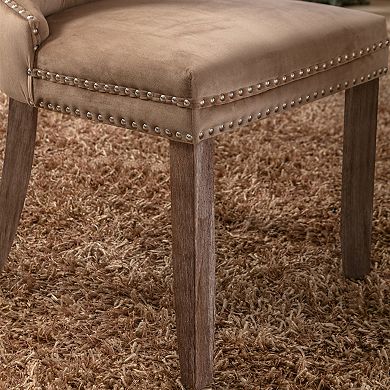 Modern Tufted Solid Wood Dining Chair with Velvet Upholstery and Nailhead Trim Set of 2