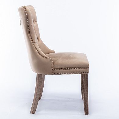 Modern Tufted Solid Wood Dining Chair with Velvet Upholstery and Nailhead Trim Set of 2