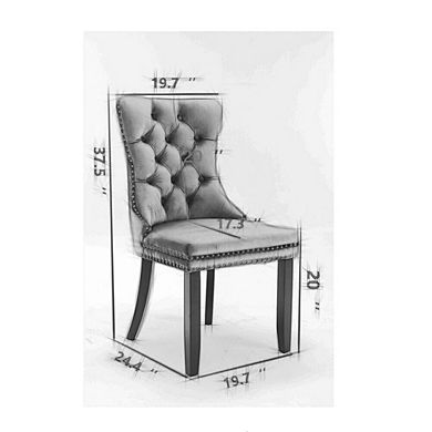 Modern Tufted Solid Wood Dining Chair with Velvet Upholstery and Nailhead Trim Set of 2