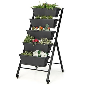 Costway 5 tier Vertical Raised Garden Bed Elevated Planter with Wheels & Container Boxes Gray