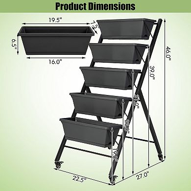 Costway 5-Tier Vertical Raised Garden Bed Elevated Planter with Wheels & Container Boxes Gray