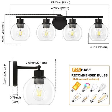 POWLIG 29.53" 4-Light Dimmable Bathroom Vanity Light - Gold Finish with Clear Glass Shades