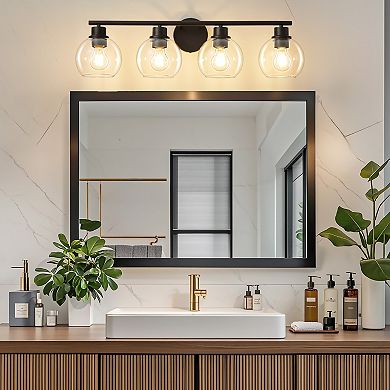 POWLIG 29.53" 4-Light Dimmable Bathroom Vanity Light - Gold Finish with Clear Glass Shades