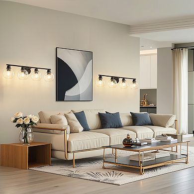 POWLIG 29.53" 4-Light Dimmable Bathroom Vanity Light - Gold Finish with Clear Glass Shades