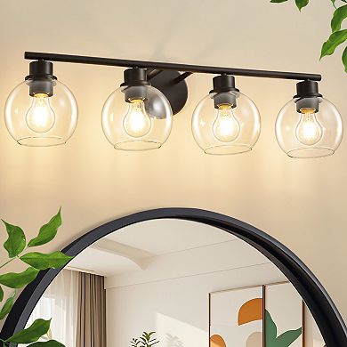 POWLIG 29.53" 4-Light Dimmable Bathroom Vanity Light - Gold Finish with Clear Glass Shades
