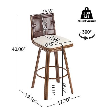 Upholstered Swivel Bar Stool with Metal Frame and Padded Seat Set of 2