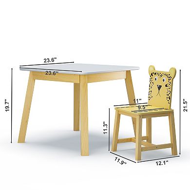 5-Piece Kids Table and Chair Set with 4 Chairs, Cartoon Animal Pattern, For Ages 3-8