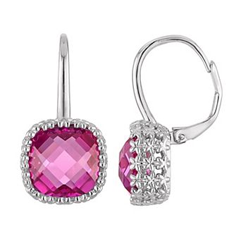 Ivy Sharpe Silver-Plated Lab Created Pink Sapphire Leverback Earrings