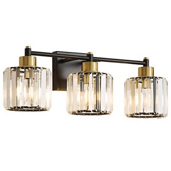 POWLIG 22" 3-Light Gold Vanity Light with Crystal Shades - Modern Dimmable Bathroom Lighting