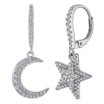 Ivy Sharpe Silver-Tone Cubic Zirconia Moon & Star Leverback Earrings