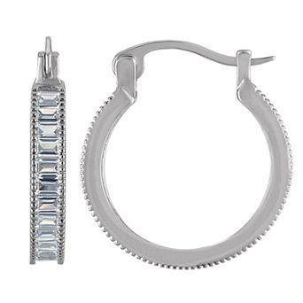 Ivy Sharpe Silver-Tone Cubic Zirconia Baguette Hoop Earrings