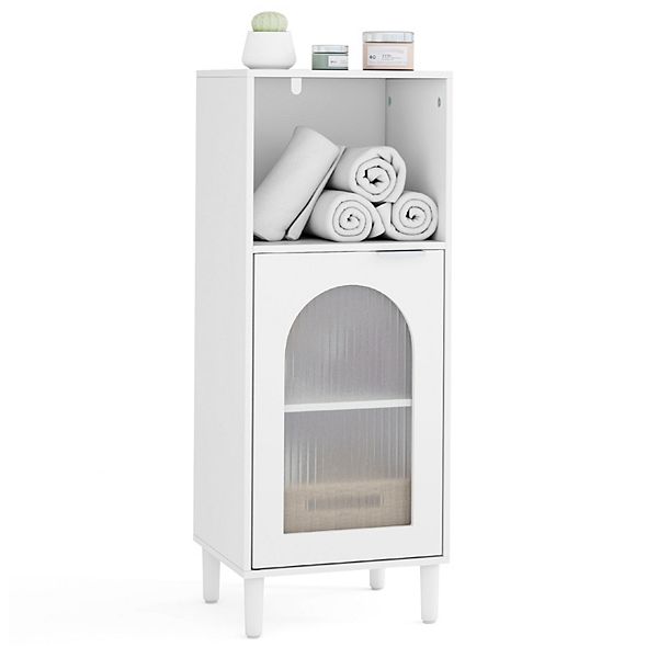 Bathroom Floor Storage Cabinet Wooden Side Organizer with Adjustable Shelf