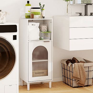 Bathroom Floor Storage Cabinet Wooden Side Organizer with Adjustable Shelf