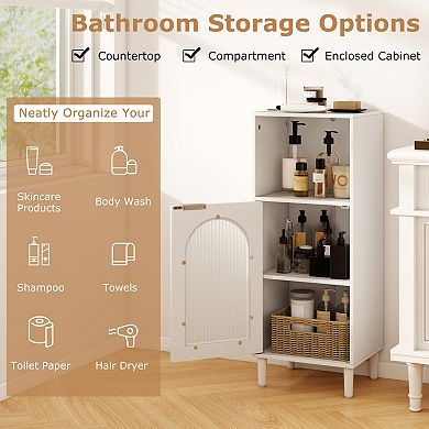 Bathroom Floor Storage Cabinet Wooden Side Organizer with Adjustable Shelf