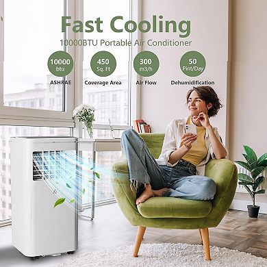 10,000 BTU 3-in-1 Portable AC - Cools 450 Sq.Ft Rooms with Remote