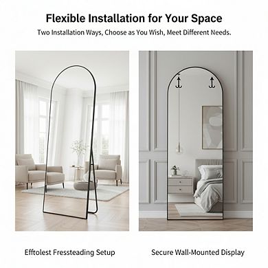 KSIZUIS Explosion-Proof Arched Floor Mirror - 57"x20" Full Length with Aluminum Frame, Multi-Room U