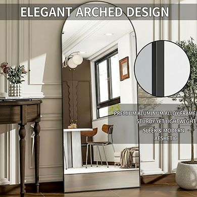 KSIZUIS Explosion-Proof Arched Floor Mirror - 57"x20" Full Length with Aluminum Frame, Multi-Room U