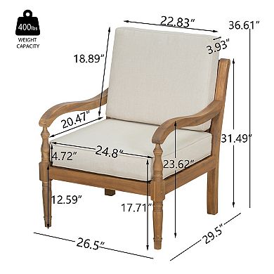 4-Piece Wood Outdoor Sofa Set with Beige Cushions and a Coffee Table