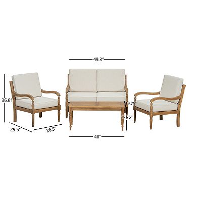 4-Piece Wood Outdoor Sofa Set with Beige Cushions and a Coffee Table