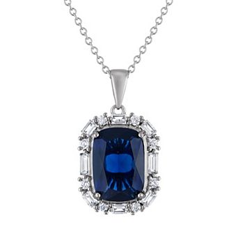 Ivy Sharpe Silver-Tone Simulated Sapphire Pendant Necklace