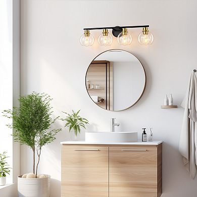 POWLIG 29.53" 4-Light Dimmable Bathroom Vanity Light - Gold Finish with Clear Glass Shades