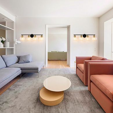 POWLIG 29.53" 4-Light Dimmable Bathroom Vanity Light - Gold Finish with Clear Glass Shades