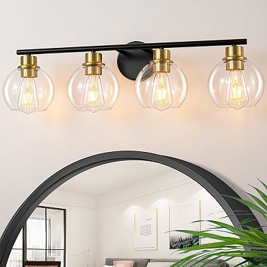 POWLIG 29.53" 4-Light Dimmable Bathroom Vanity Light - Gold Finish with Clear Glass Shades