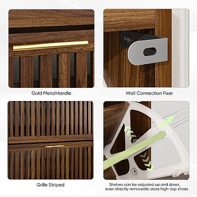 Medieval Modern Walnut Shoe Storage Cabinet With 2 Flip Drawers and Fence Design