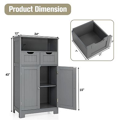 Wooden Bathroom Side Storage Cabinet with 2 Drawers and 2 Doors