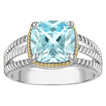 Ivy Sharpe Two-Tone Split-Shank Simulated Blue Topaz Ring