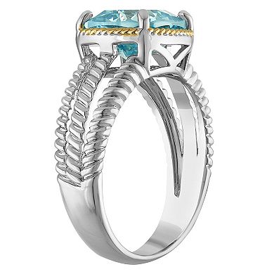 Ivy Sharpe Two-Tone Split-Shank Simulated Blue Topaz Ring