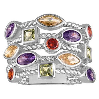 Ivy Sharpe Silver-Tone Cubic Zirconia Multi-Row Ring