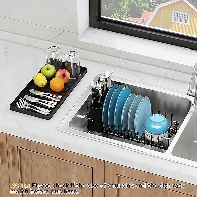 Expandable Mini Dish Rack with Silicone Mat for 1-2 People