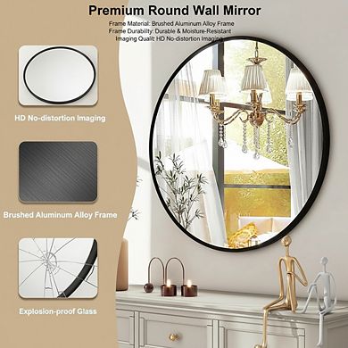 KSIZUIS 30" Black Round Mirror - Brushed Aluminum Alloy Frame, Modern Wall Mounted for Any Room