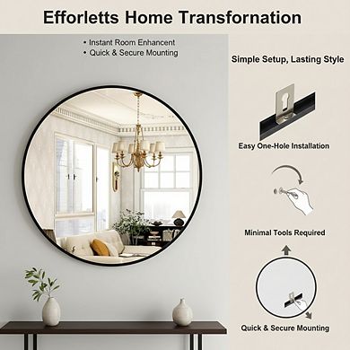 KSIZUIS 30" Black Round Mirror - Brushed Aluminum Alloy Frame, Modern Wall Mounted for Any Room