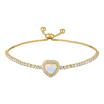 Ivy Sharpe Gold-Tone Lab-Created Opal Heart Bolo Bracelet