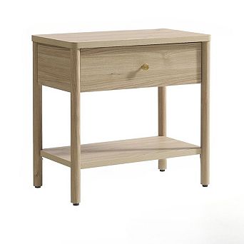 ZUQIETA Wood End Table with Drawer-Mid-Century Modern Nightstand with Solid Wood Legs,Light Walnut