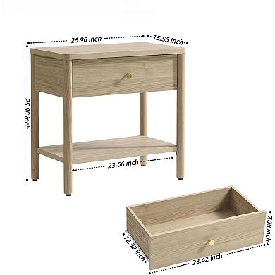 ZUQIETA Wood End Table with Drawer-Mid-Century Modern Nightstand with Solid Wood Legs,Light Walnut
