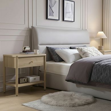 ZUQIETA Wood End Table with Drawer-Mid-Century Modern Nightstand with Solid Wood Legs,Light Walnut